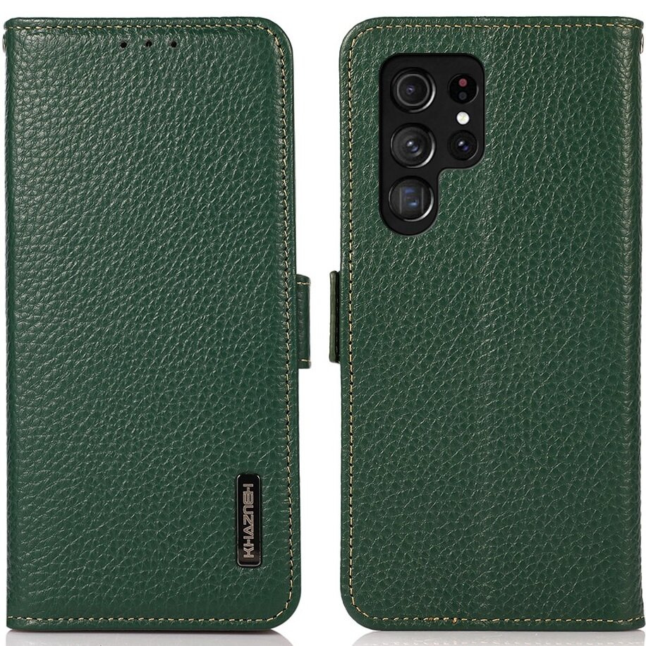 Khazneh Rfid-lederhülle Für Samsung Galaxy S24 Ultra, Litschi-textur, Grün