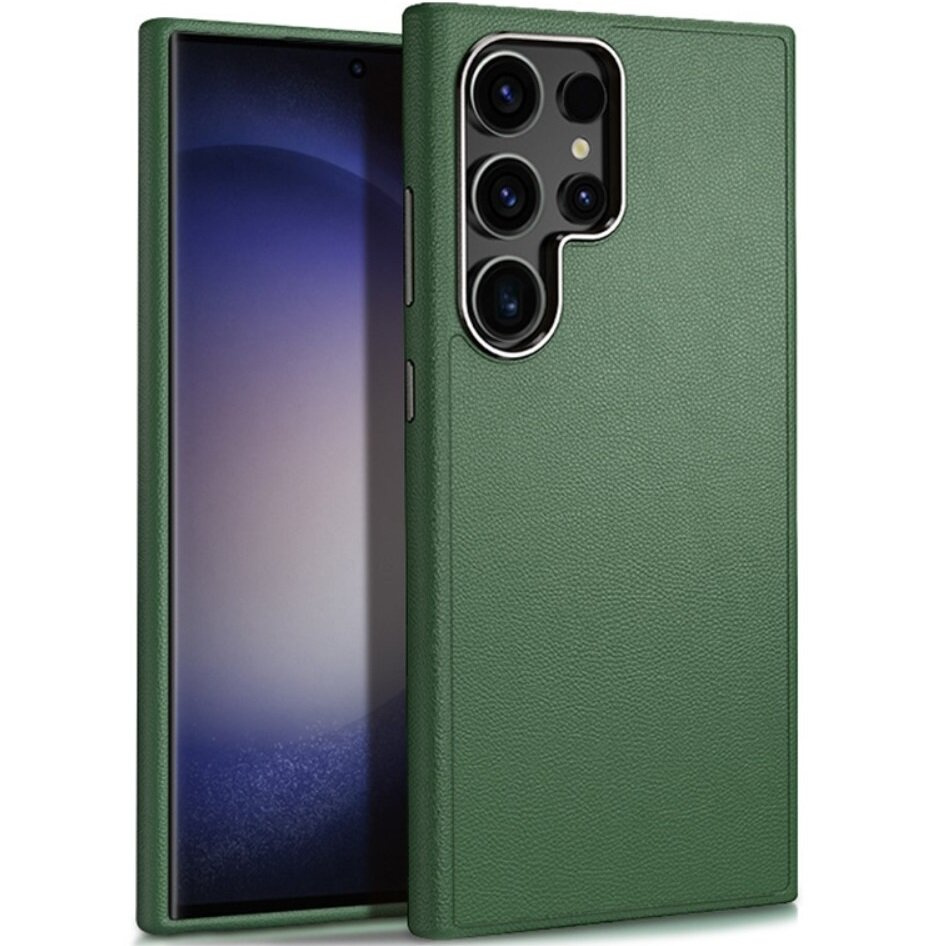 Lederhülle Für Samsung Galaxy S24 Ultra, Leder-hybrid, Grün