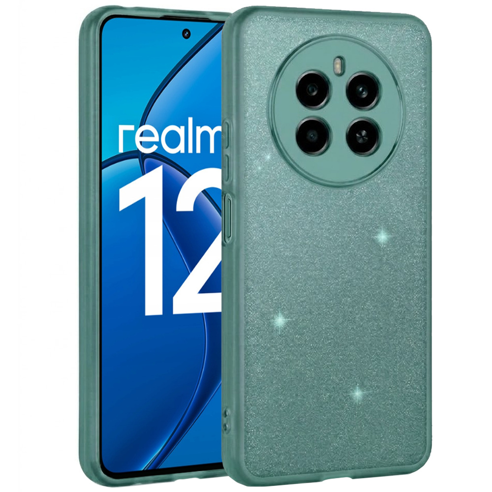 Realme 12 Hülle, Glitzerpuder, Grün