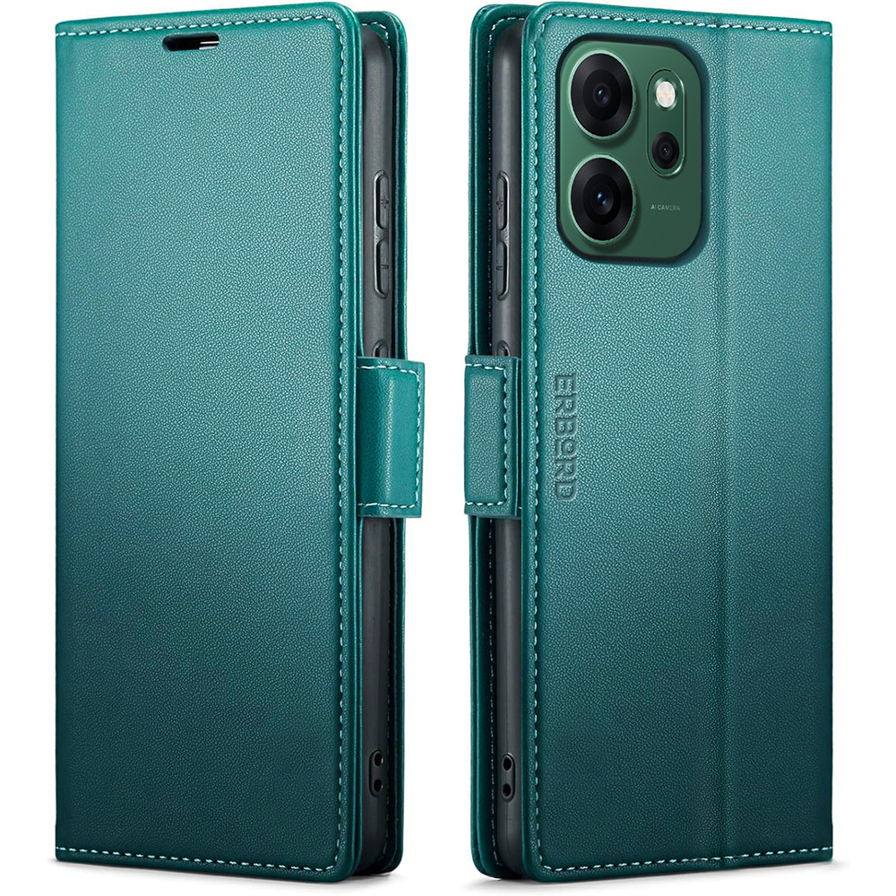 Oppo Reno 14 F / 14 Fs Hülle, Glänzendes Litschi, Klapphülle Mit Brieftaschenfunktion, Grün