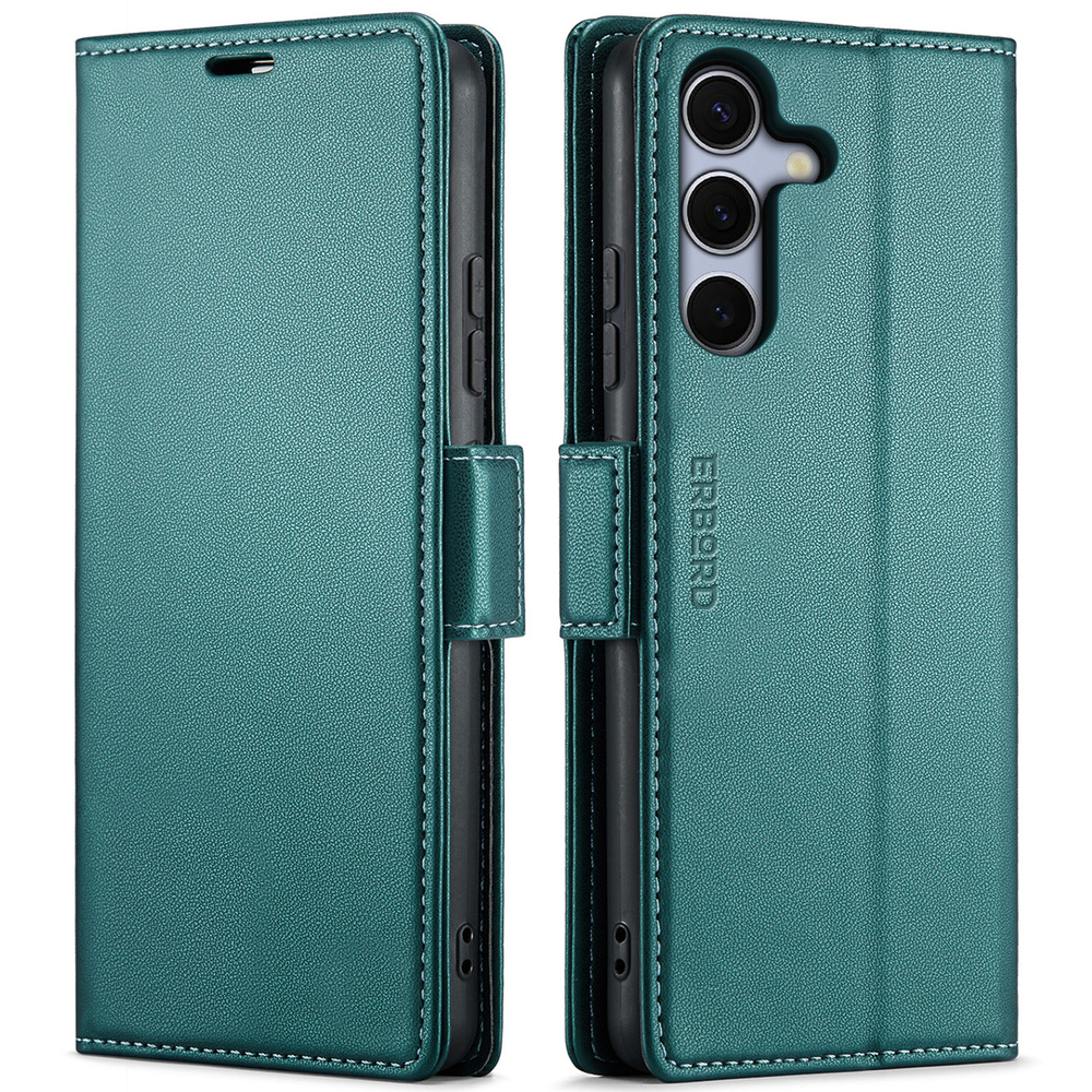 Samsung Galaxy S25 Fe Hülle, Glänzende Litschi-klapphülle, Grün