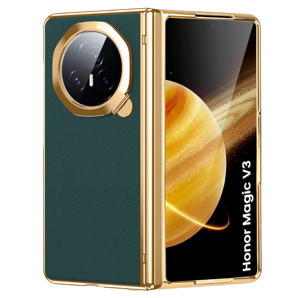 Schutzhülle Für Honor Magic V3 5g, Mit Rahmenständer, Aus Leder, Grün