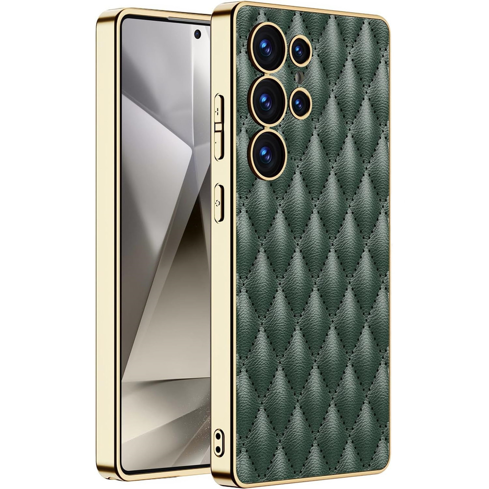 Schutzhülle Für Samsung Galaxy S25 Ultra, Leder, Rautenmuster, Grün