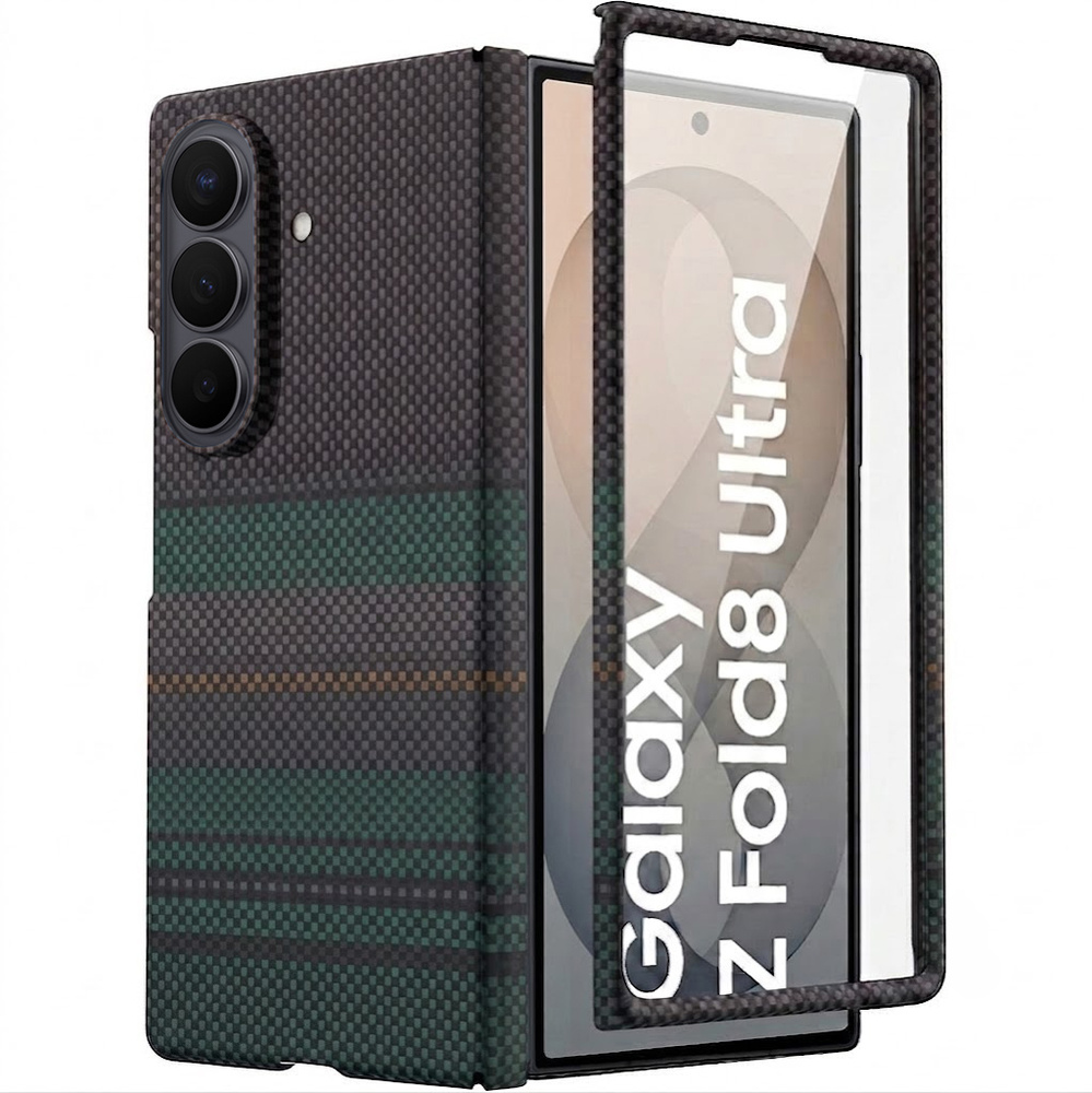 Samsung Galaxy Z Fold 8 Ultra Hülle, Carbonfaser-optik, Mit Glas Für Das Außendisplay, Für Magsafe, Grün
