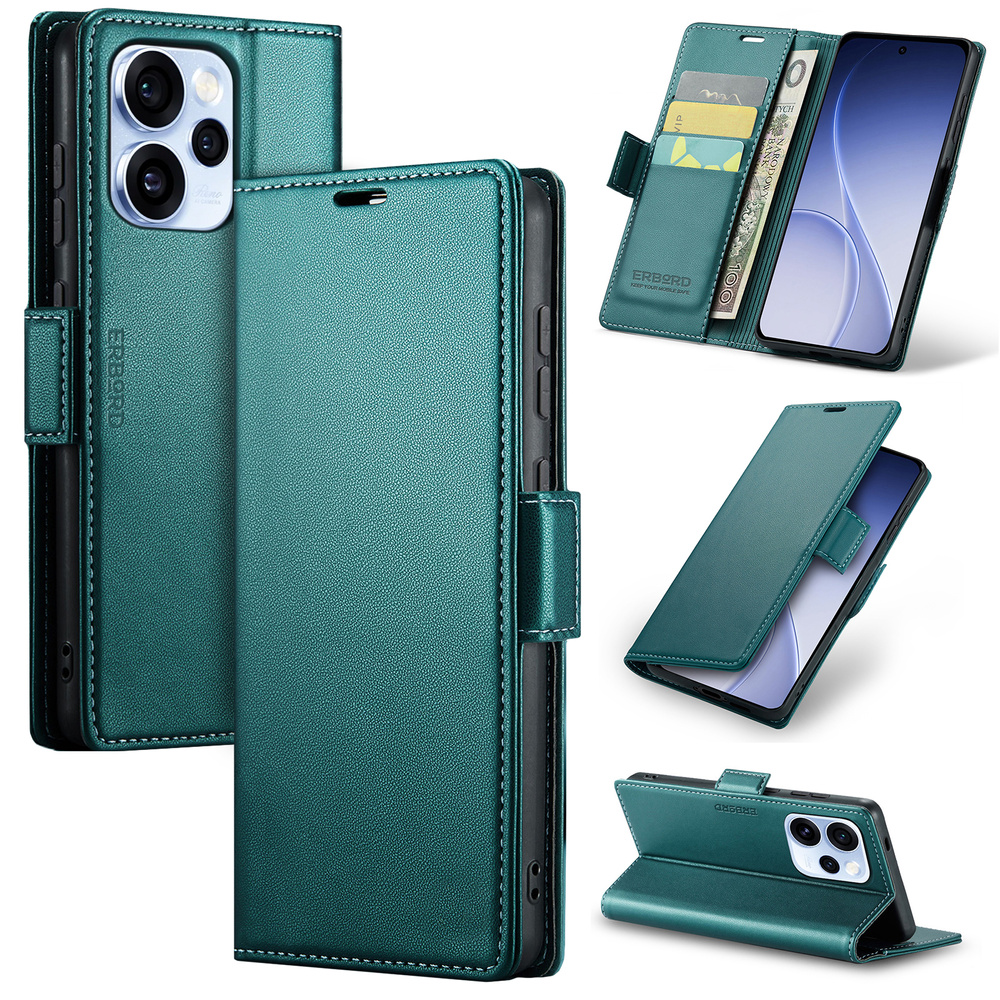 Oppo Reno 15 Pro 5g Hülle, Glänzendes Litschi, Klapphülle Mit Brieftaschenfunktion, Grün