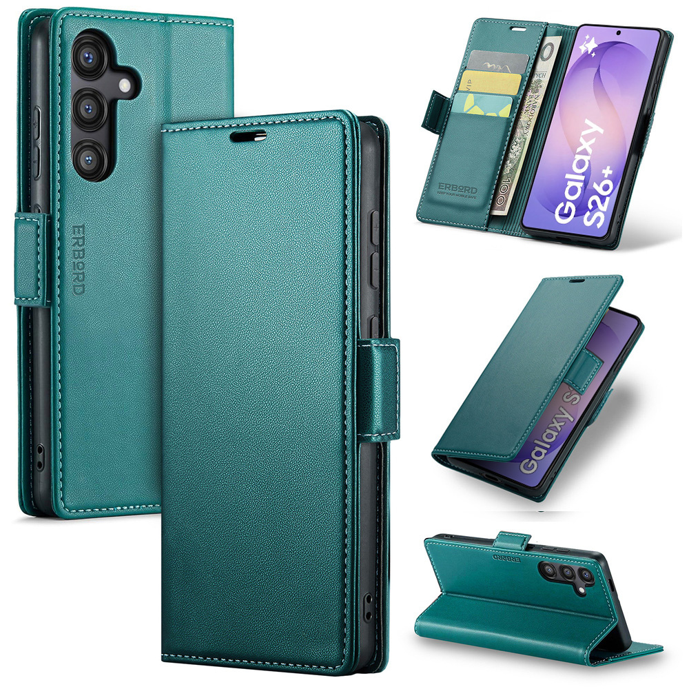 Samsung Galaxy S26 Plus Hülle, Glänzendes Litschi, Klapphülle, Grün