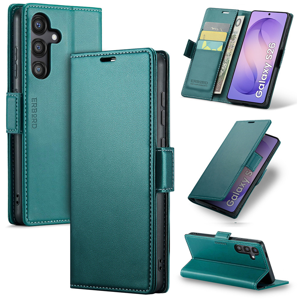 Samsung Galaxy S26 Hülle, Glänzende Litschi-klapphülle, Grün