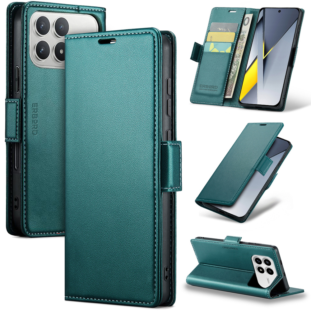 Xiaomi Poco F8 Pro Hülle, Glänzende Litschi-klapphülle, Grün