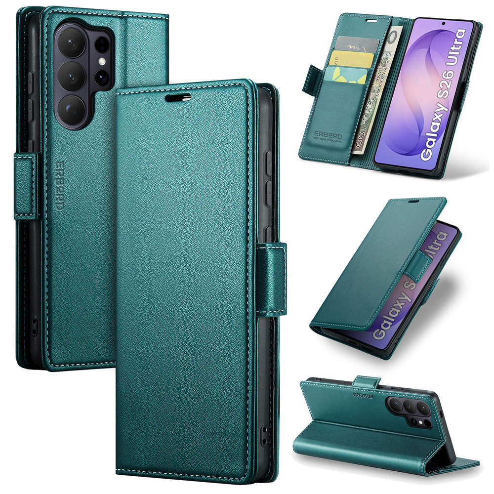 Samsung Galaxy S26 Ultra Hülle, Glänzendes Litschi, Klapphülle, Grün