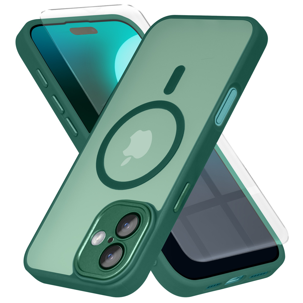 Iphone 16 Hülle, Magsafe, Matt Grün + Displayschutzfolie