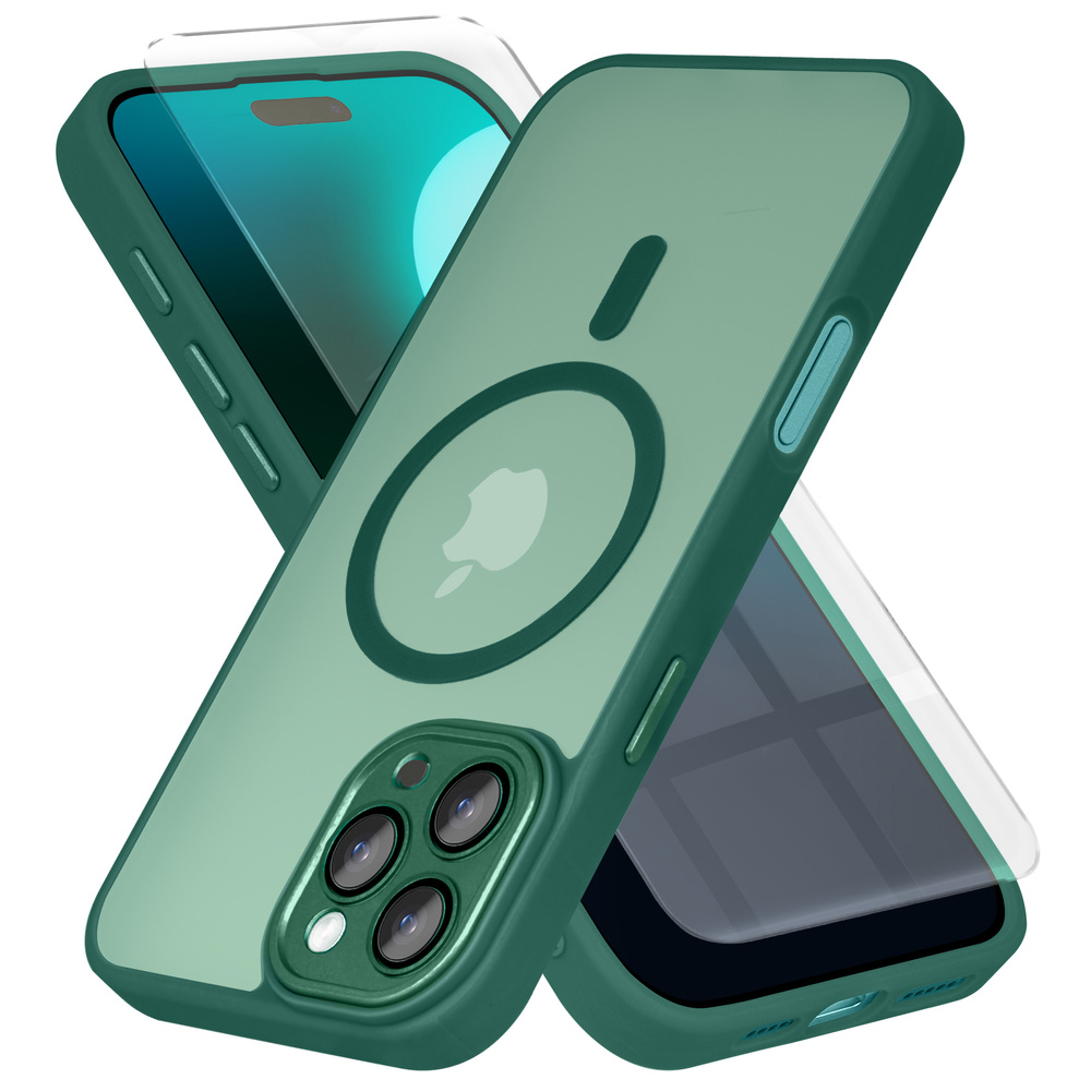 Iphone 16 Pro Hülle, Magsafe, Mattgrüne Hülle + Displayschutzfolie