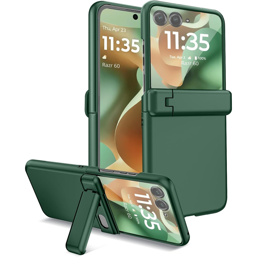 Schutzhülle Für Motorola Razr 70 Ultra / 60 Ultra, Pc-hülle Mit Glas Und Ständer, Grün