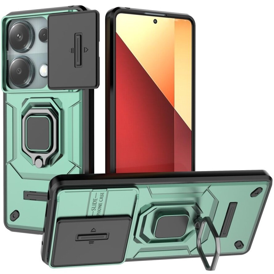 Schutzhülle Für Xiaomi Redmi Note 13 Pro 4g / Poco M6 Pro 4g, Mit Integriertem Ständer Und Kameraobjektiv, Grün