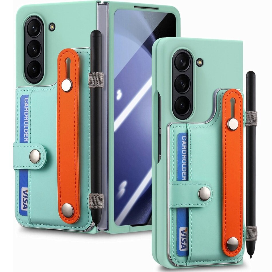 Lederhülle Für Samsung Galaxy Z Fold6 5g, Mit Ständer Und Schutzglas, Grün