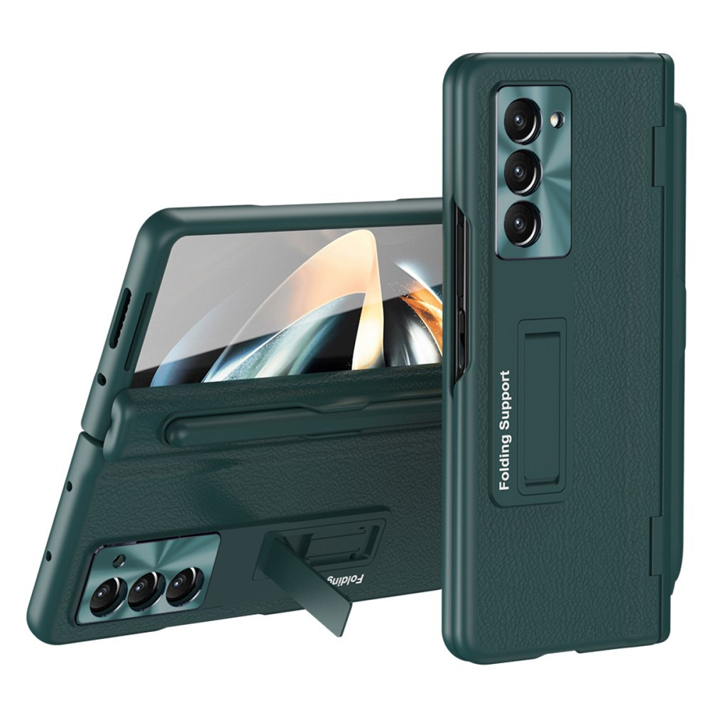 Lederhülle Für Samsung Galaxy Z Fold5 5g, Schutzhülle Mit Ständer Und Schutzglas, Grün