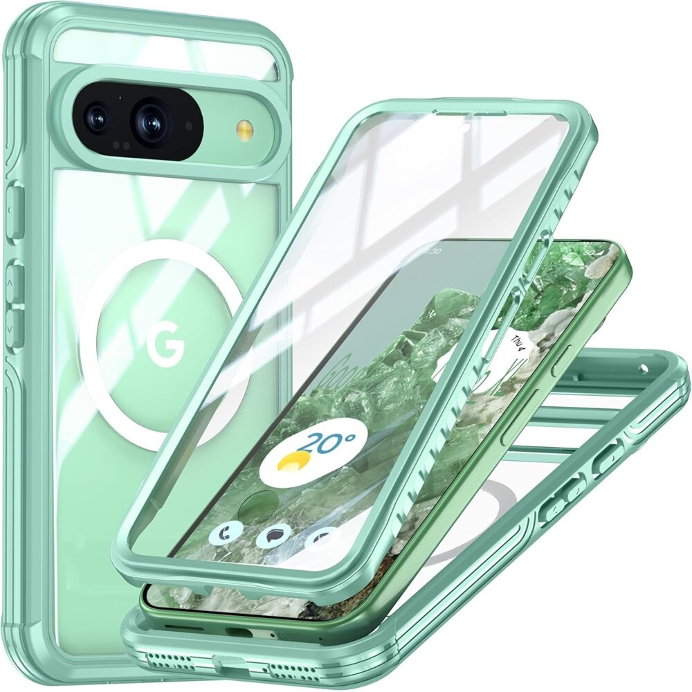 Stoßfeste Hülle Für Google Pixel 9 / Google Pixel 9 Pro Mit Glas Für Magsafe, Grün
