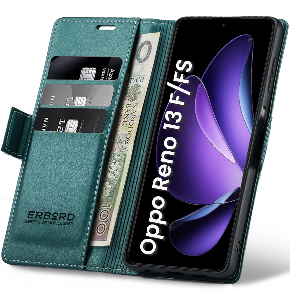 Oppo Reno 13f / Oppo Reno 13fs Hülle, Glänzendes Litschi, Klapphülle Mit Brieftaschenfunktion, Grün
