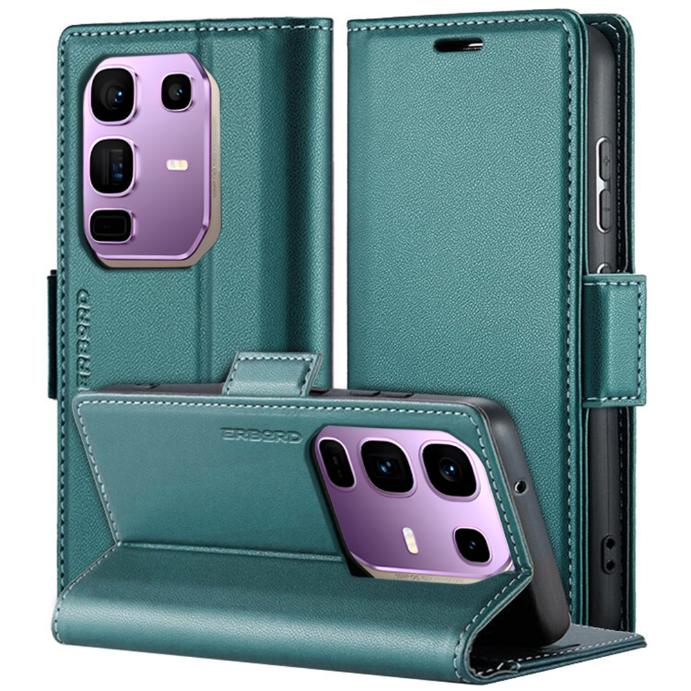 Infinix Note 50 Pro+ Hülle, Glänzendes Litschi, Klapphülle Mit Brieftaschenfunktion, Grün