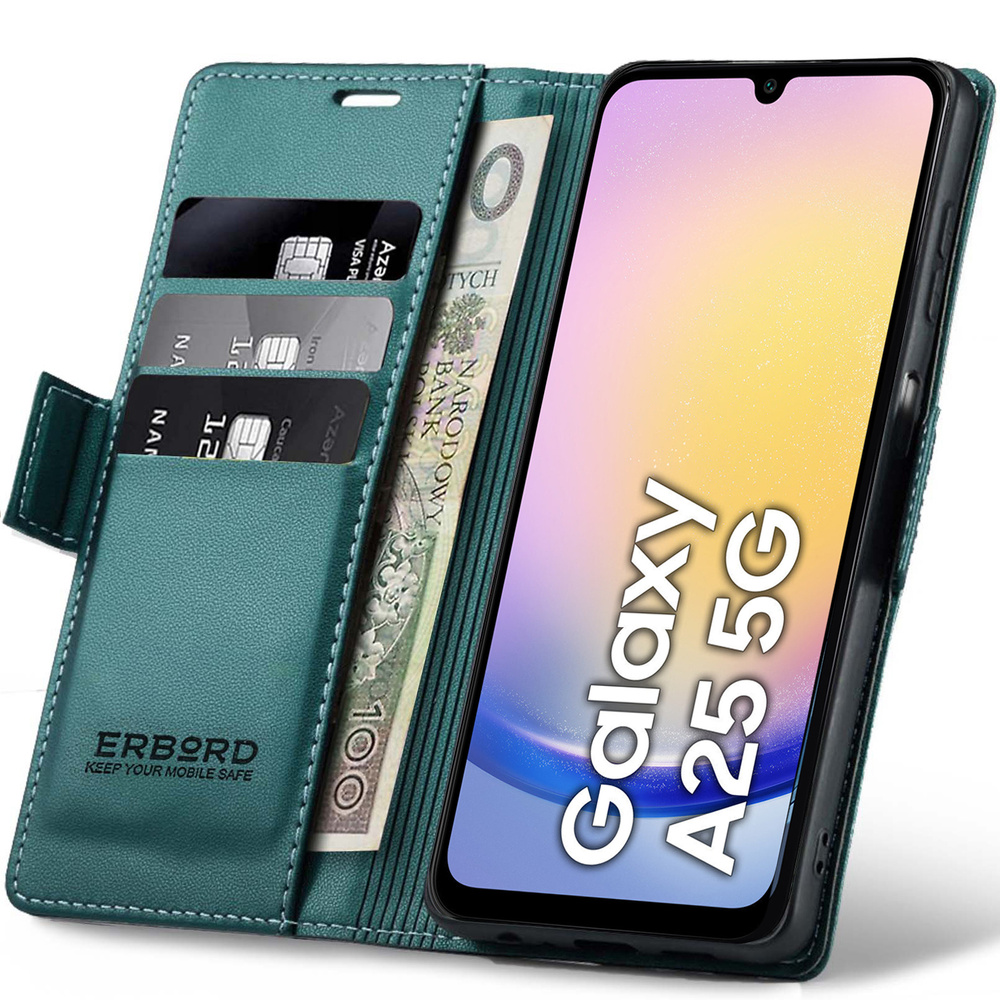 Samsung Galaxy A25 5g Hülle, Glänzende Litschi-klapphülle, Grün