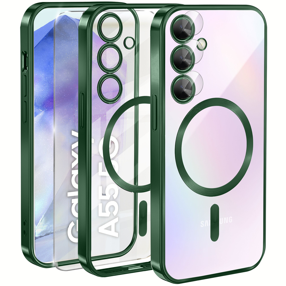 Schutzhülle Für Samsung Galaxy A55 5g, Electro Magsafe, Grün + Displayschutzfolie Aus Glas