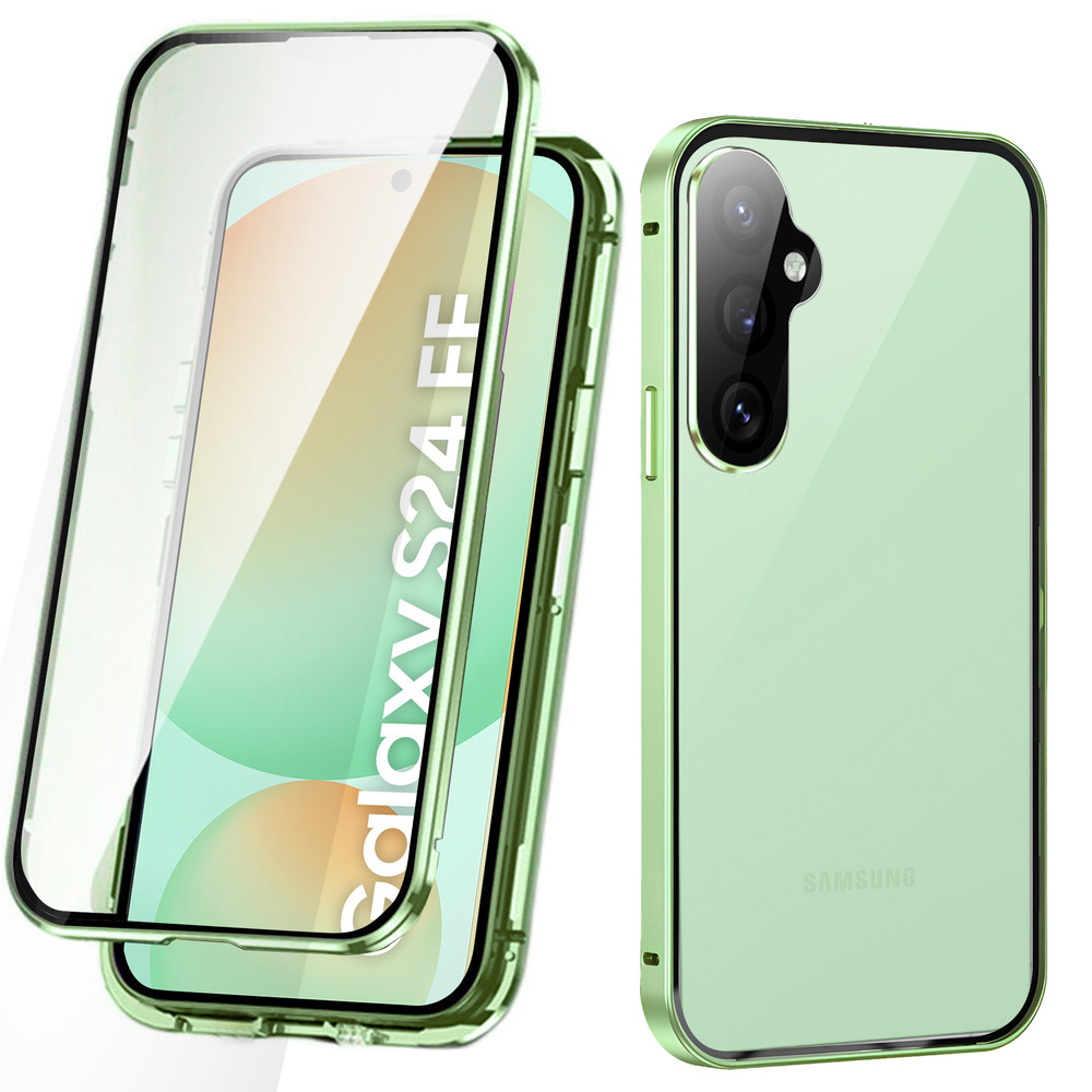 Samsung Galaxy S24 Fe Hülle, Magnetisches Doppelglas, Grün