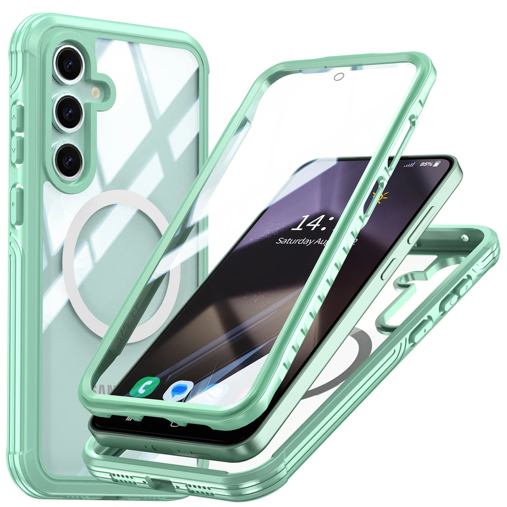 Schutzhülle Für Samsung Galaxy S24 Fe, Stoßfest, Mit Glas, Für Magsafe, Grün