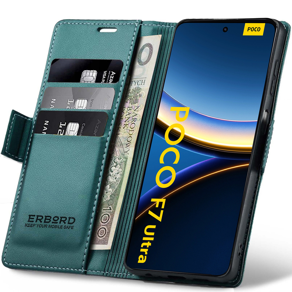 Xiaomi Poco F7 Ultra Hülle, Glänzende Litschi-klapphülle, Grün