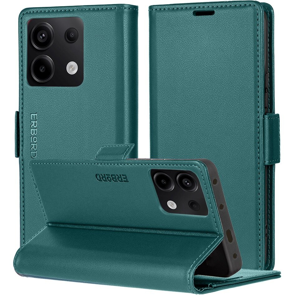 Xiaomi Redmi Note 13 5g Hülle, Glänzendes Litschi, Klapphülle Mit Brieftaschenfunktion, Grün
