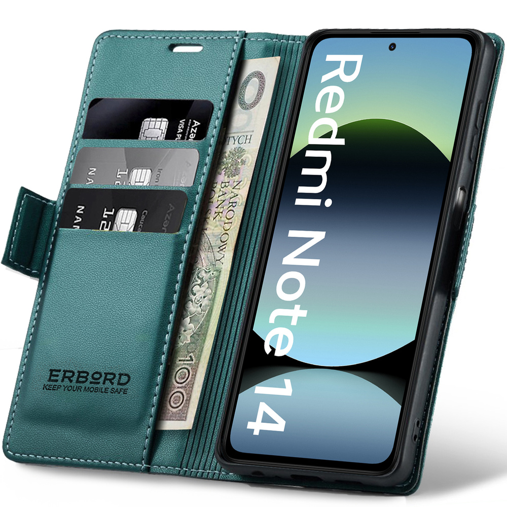 Xiaomi Redmi Note 14 5g Hülle, Glänzendes Litschi, Klapphülle Mit Brieftaschenfunktion, Grün