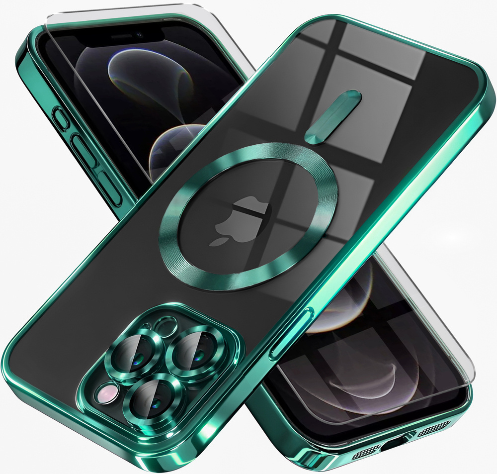 Iphone 12 Pro Hülle, Electro Magsafe, Grün + Displayschutzfolie