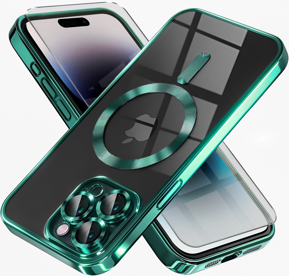 Iphone 14 Pro Hülle, Electro Magsafe, Grün + Displayschutzfolie