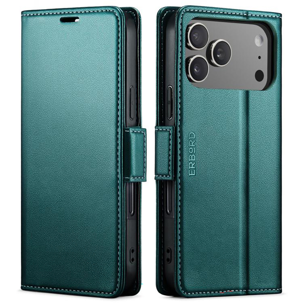 Iphone 17 Pro Max Hülle, Glänzendes Litschi, Klapphülle, Grün