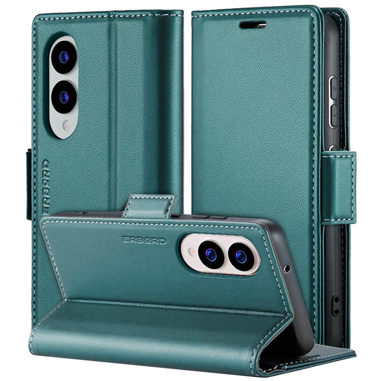 Samsung Galaxy S25 Edge Hülle, Glänzendes Litschi, Klapphülle, Grün