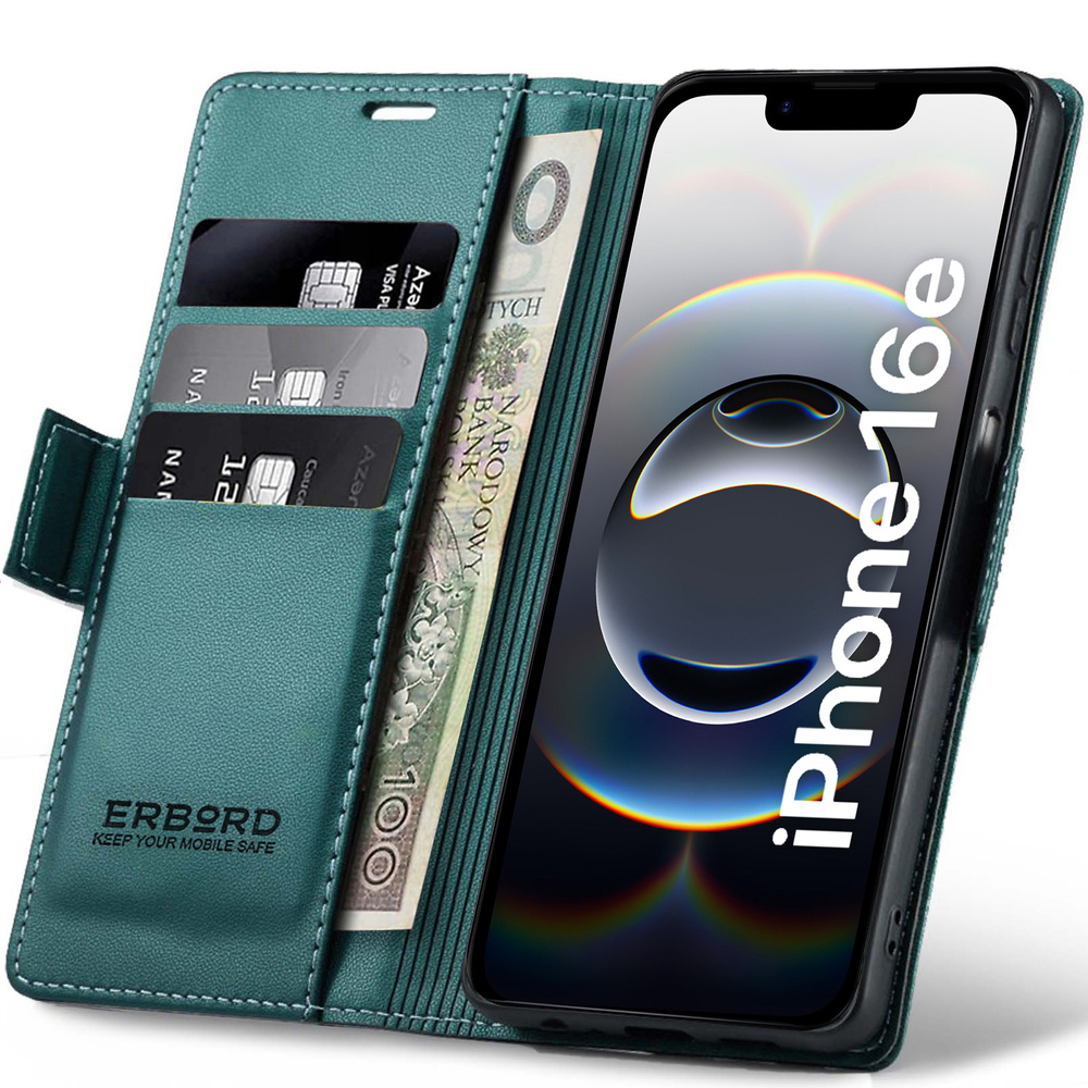 Iphone 17e / 16e Hülle, Glänzende Litschi-geldbörsenhülle Mit Klappe, Grün
