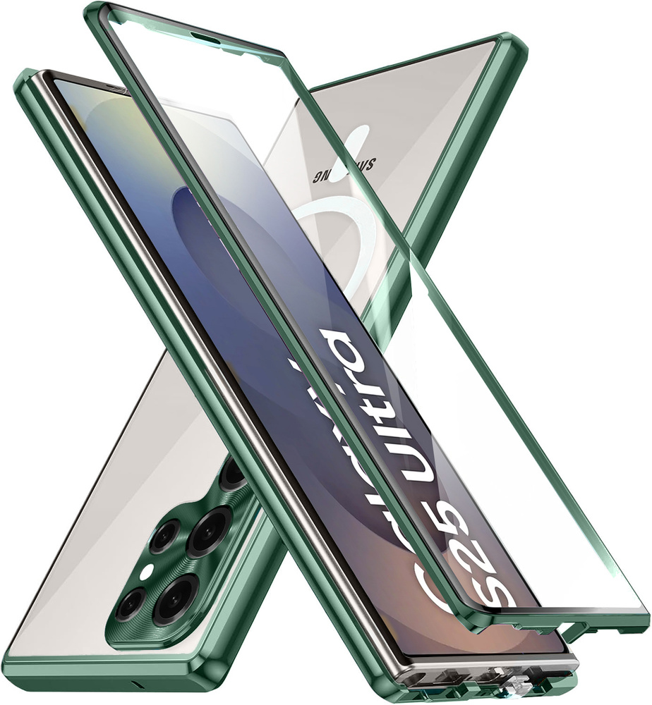 Magnetische Magsafe-schutzhülle Mit Zwei Glasscheiben Für Samsung Galaxy S25 Ultra, Grün