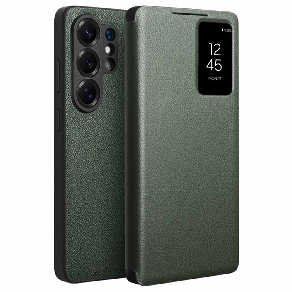 Qialino Lederhülle Für Samsung Galaxy S26 Ultra, Mit Sichtfenster, Grün