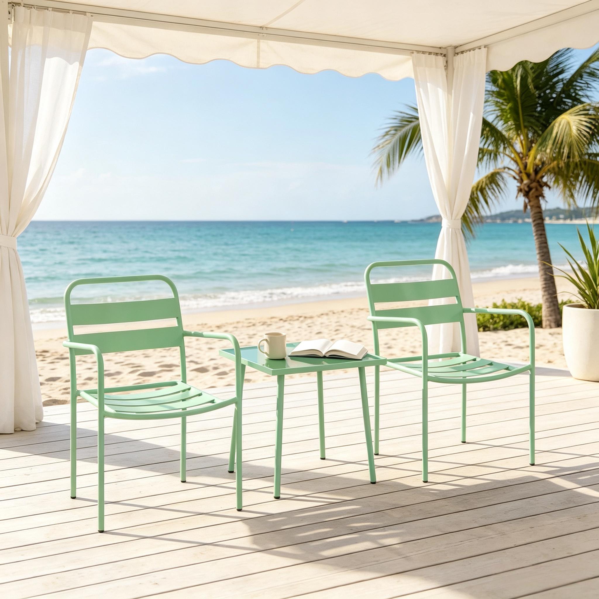 Moderner Gartenmöbel-set, Sitzgruppe Mit Zwei Armlehnenstühlen Und Quadratischem Tisch, Kompaktes Lounge-set(nur
