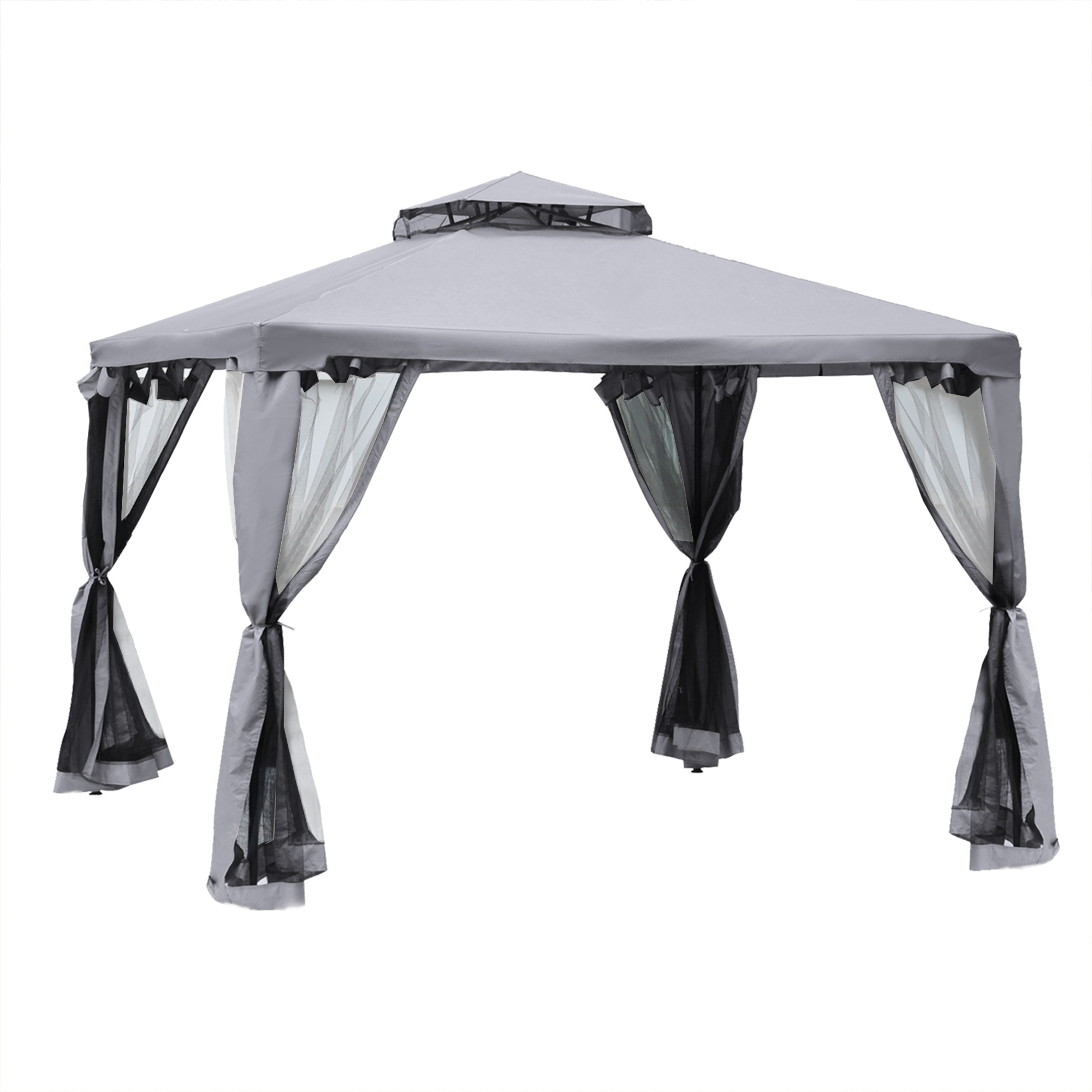 Gartenpavillon Pavillon 3x3m Zelt Mit 4 Seitenwänden Wetterfest Aus Metall Und Polyester In Hellgrau Für Garten