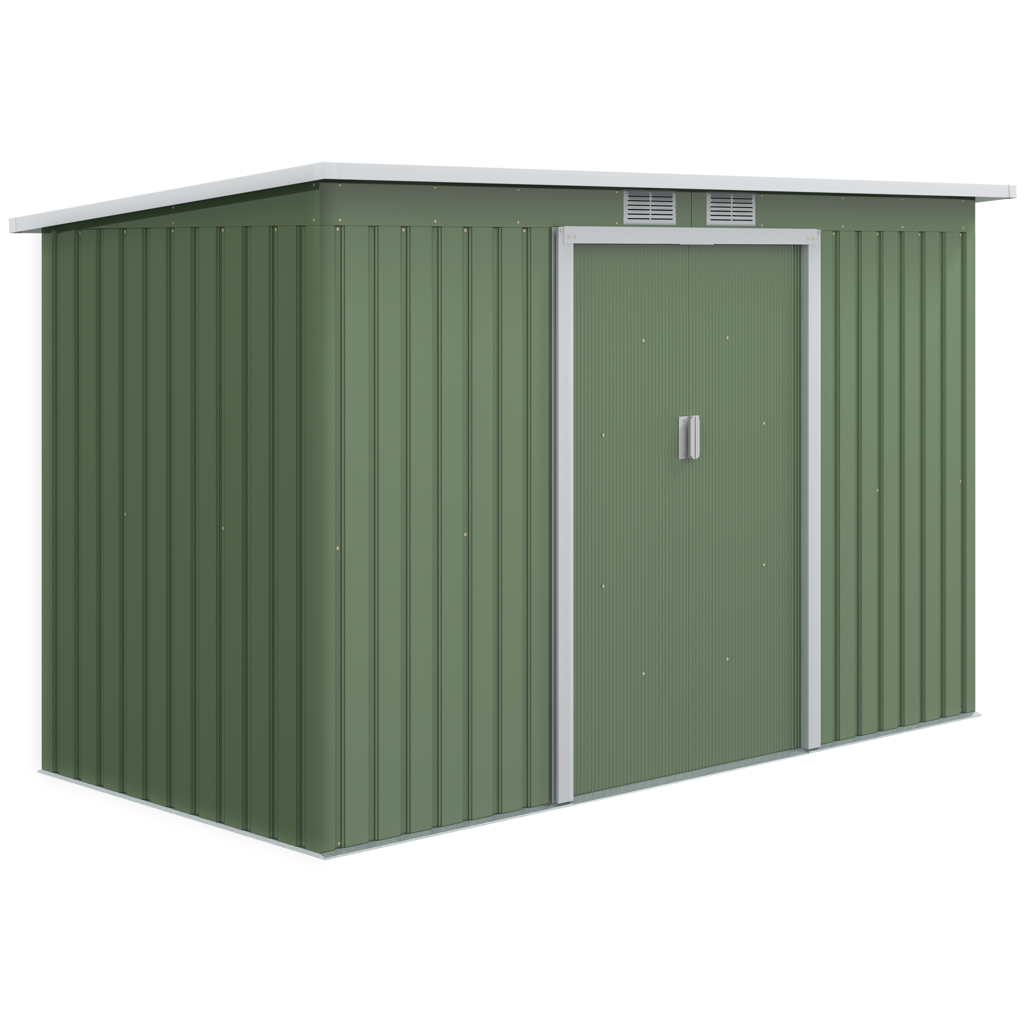 Gerätehaus, Gartenhaus, Geräteschuppen Mit Schiebetür, Lüftungsfenster, Pultdach, Stahl, Hellgrün, 280 X 130 X