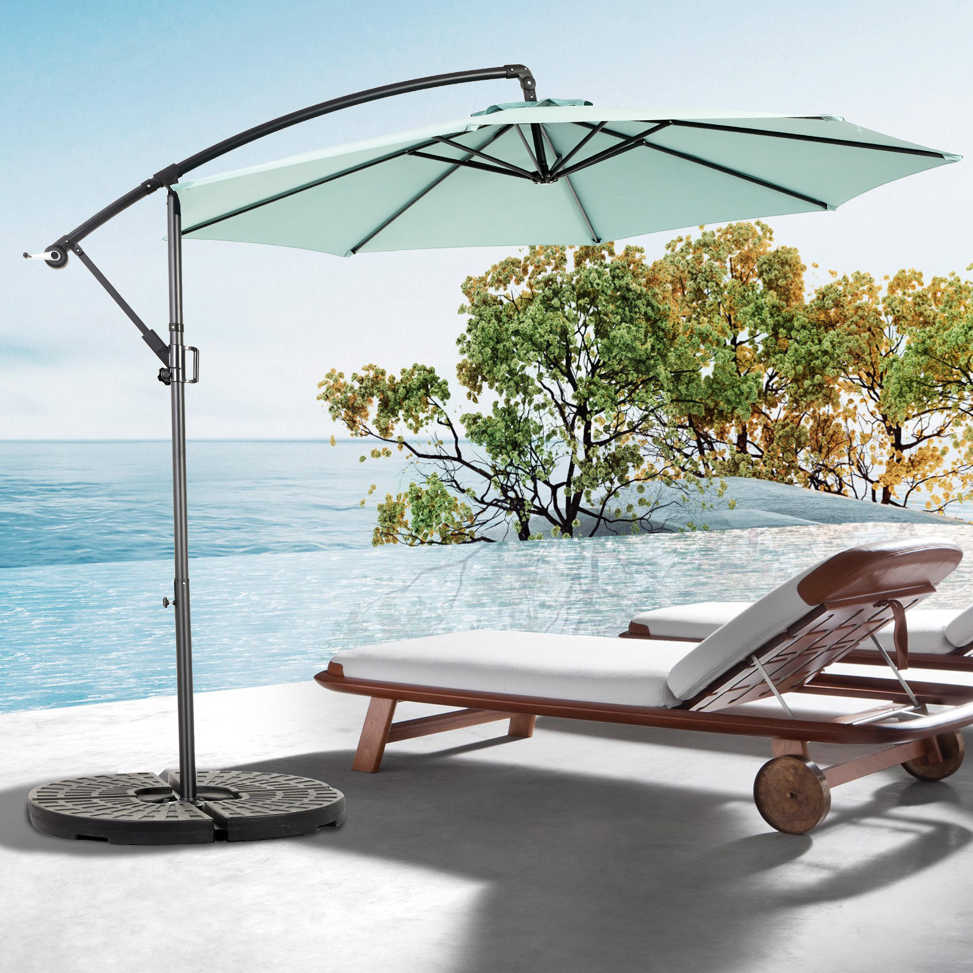 Freischwinger Terrassen-sonnenschirm 3 M Mit Neigungsverstellung, Polyester, 8 Rippen, Für Hinterhof & Pool (hellgrün)