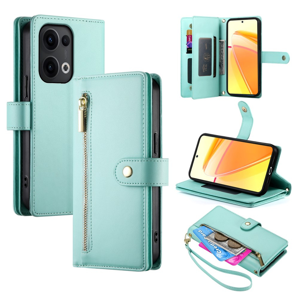 Oppo Reno 13 Pro 5g Klapphülle, Brieftasche Mit Reißverschlussfach, Mint