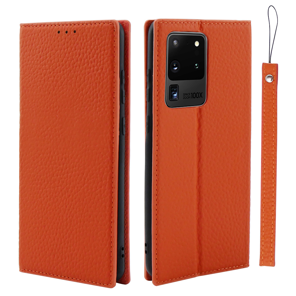 Lederhülle Für Samsung Galaxy S20 Ultra, Erbord Genarbtes Leder, Orange