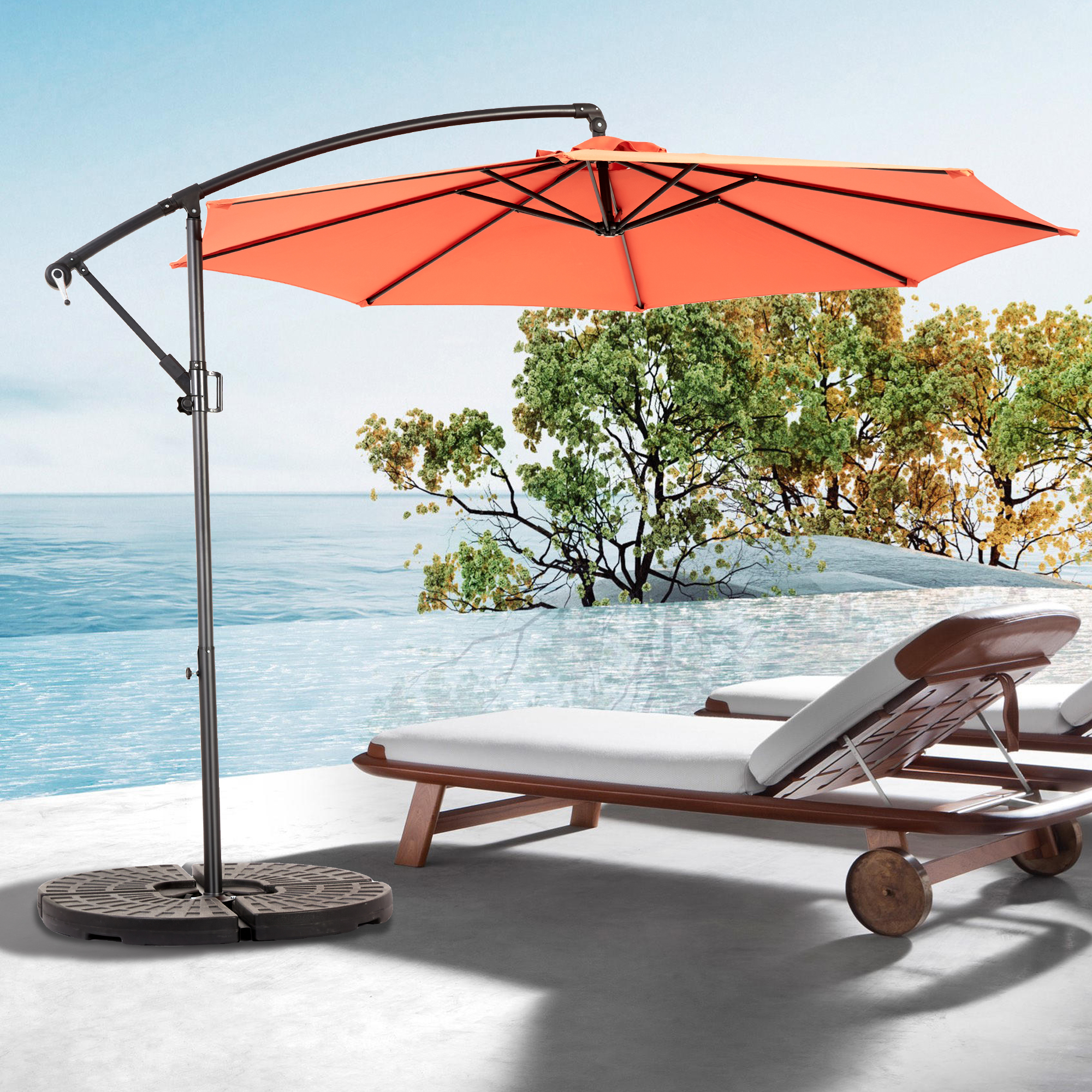Freischwinger Terrassen-sonnenschirm 3 M Mit Neigungsverstellung, Polyester, 8 Rippen, Für Hinterhof & Pool (orange)