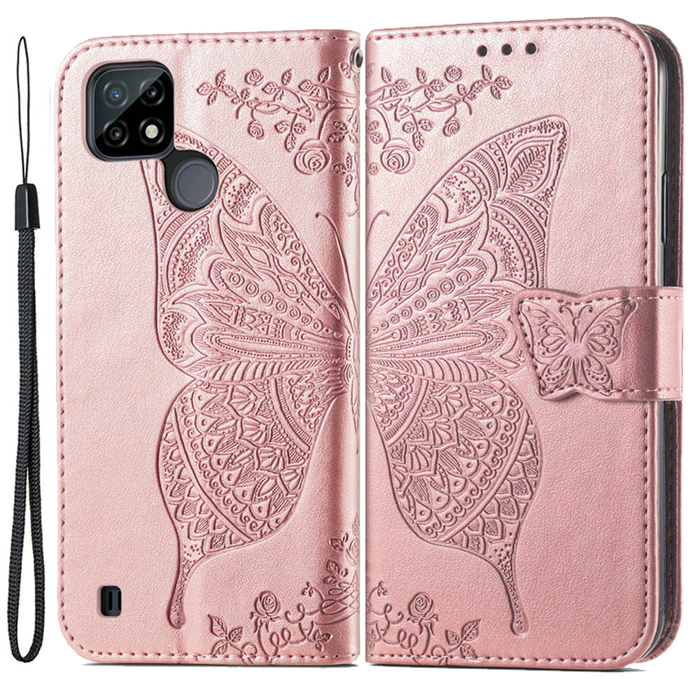 Flip-case Für Realme C21y / C25y, Schmetterling, Rosa