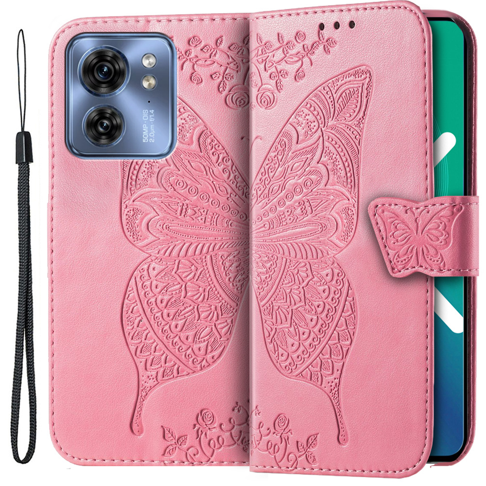 Klapphülle Für Motorola Edge 40, Schmetterling, Rosa