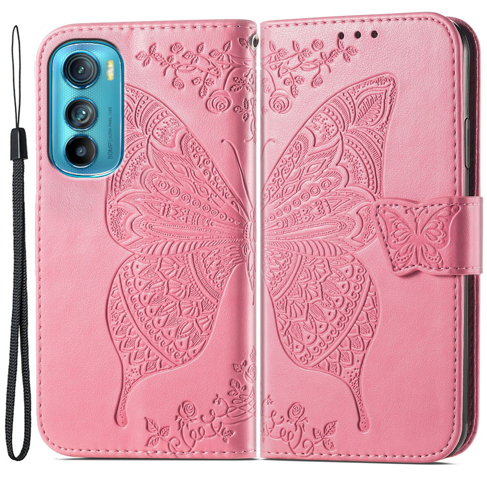 Klapphülle Für Motorola Edge 30, Schmetterling, Rosa