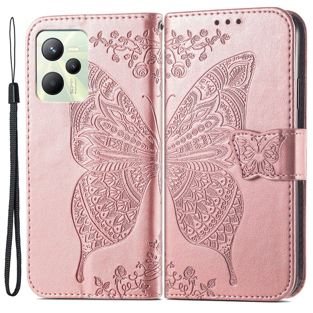 Realme C35 Butterfly Flip Case, Pink
