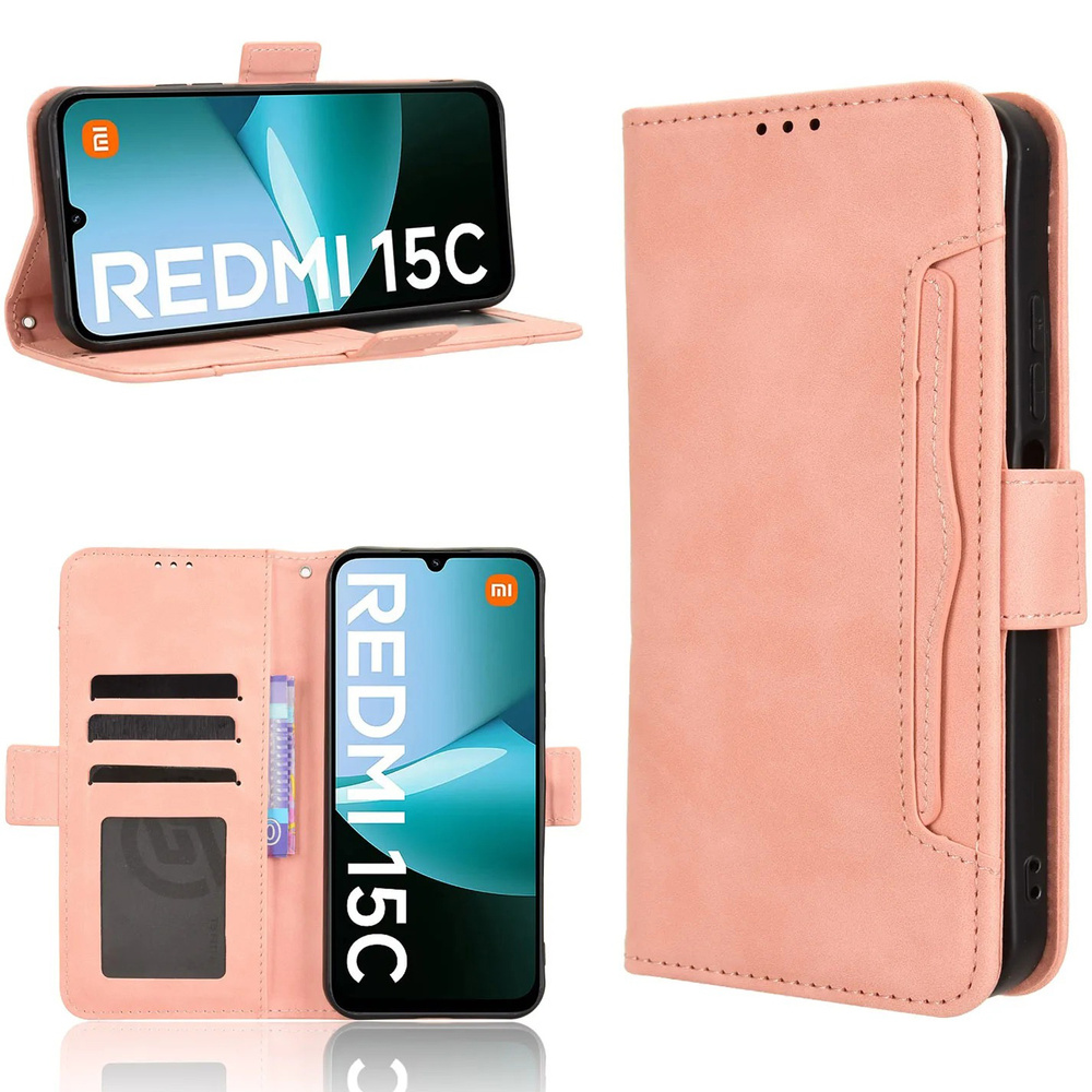 Klapphülle Für Xiaomi Redmi 15c 4g/lte, Mit Kartenfach, Pink