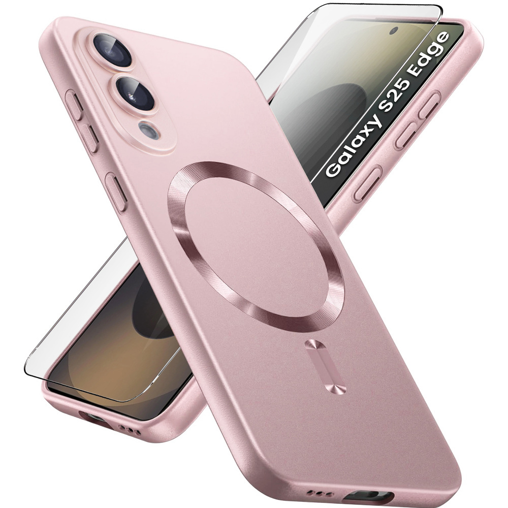 Samsung Galaxy S25 Edge Hülle, Colormag, Für Magsafe, Pink + 9h Gehärtetes Glas