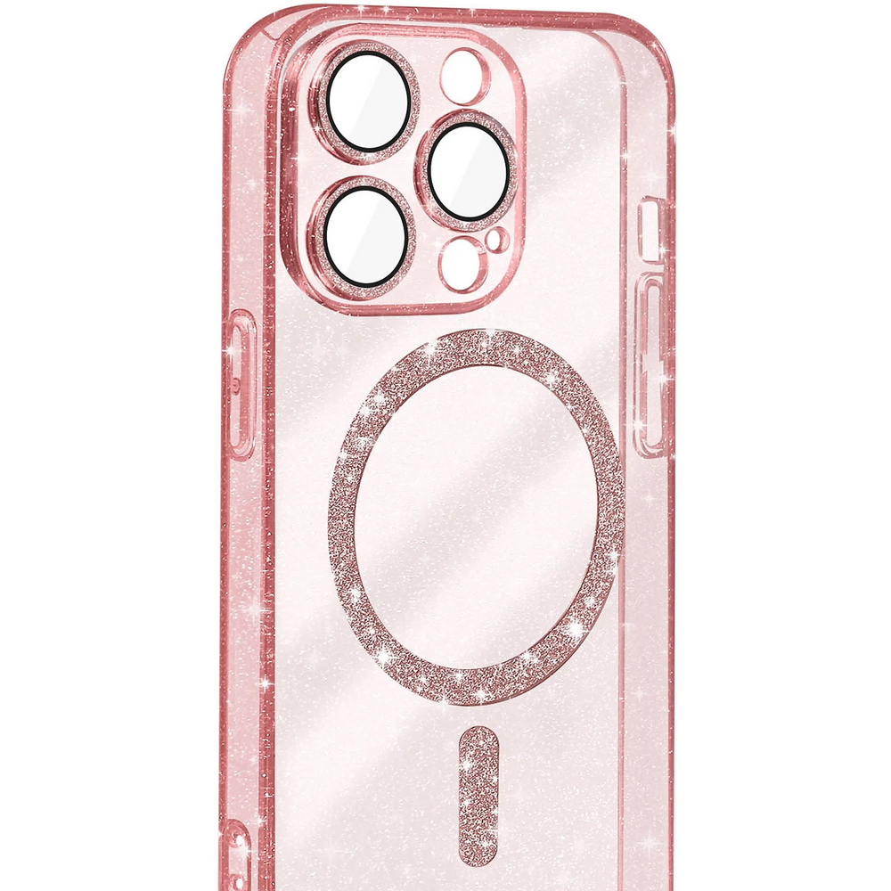 Iphone 16 Pro Max Hülle, Glitzer Magsafe, Pink + Displayschutzfolie